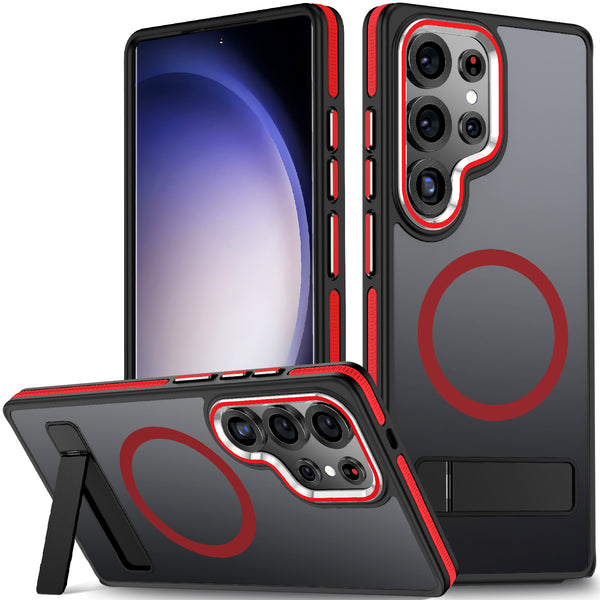 MALEWOLF for Samsung Galaxy S25 Ultra Case, Shockproof S25 Ultra Phone Case with Kickstand, Anti-Skid Case Fits for Magsafe, Camera Frame with Raised Protection for Galaxy S25 Ultra Cover
