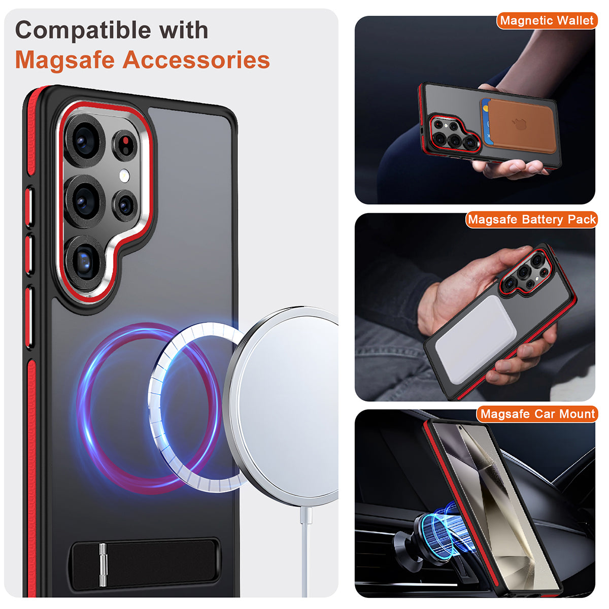 MALEWOLF for Samsung Galaxy S25 Ultra Case, Shockproof S25 Ultra Phone Case with Kickstand, Anti-Skid Case Fits for Magsafe, Camera Frame with Raised Protection for Galaxy S25 Ultra Cover