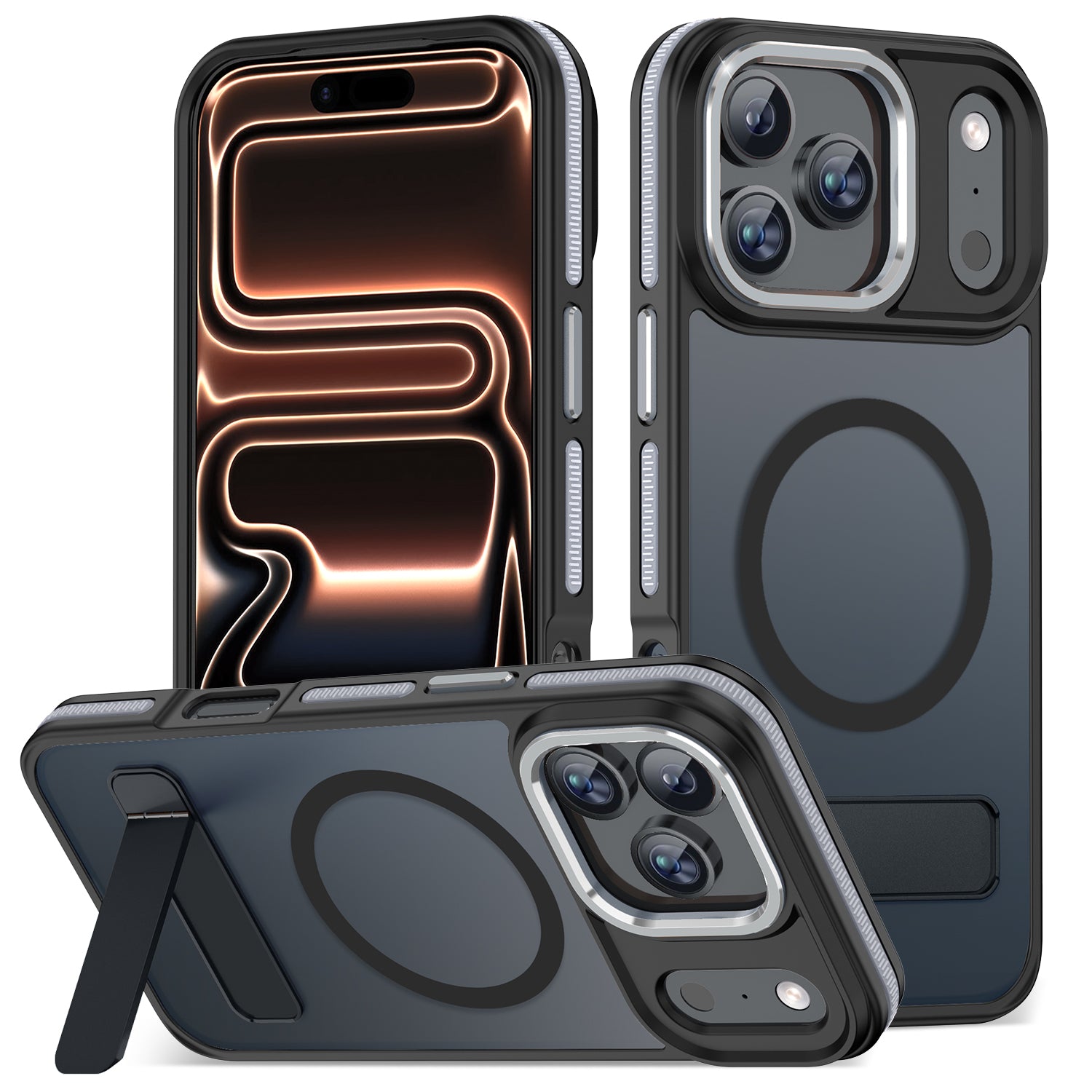 MALEWOLF Kickstand Case for iPhone 17 Pro Max, Compatible with Magsafe, Military-Grade Drop Protection Magnetic Phone Case, Anti-Slip Translucent Cover for iPhone 17 Pro Max