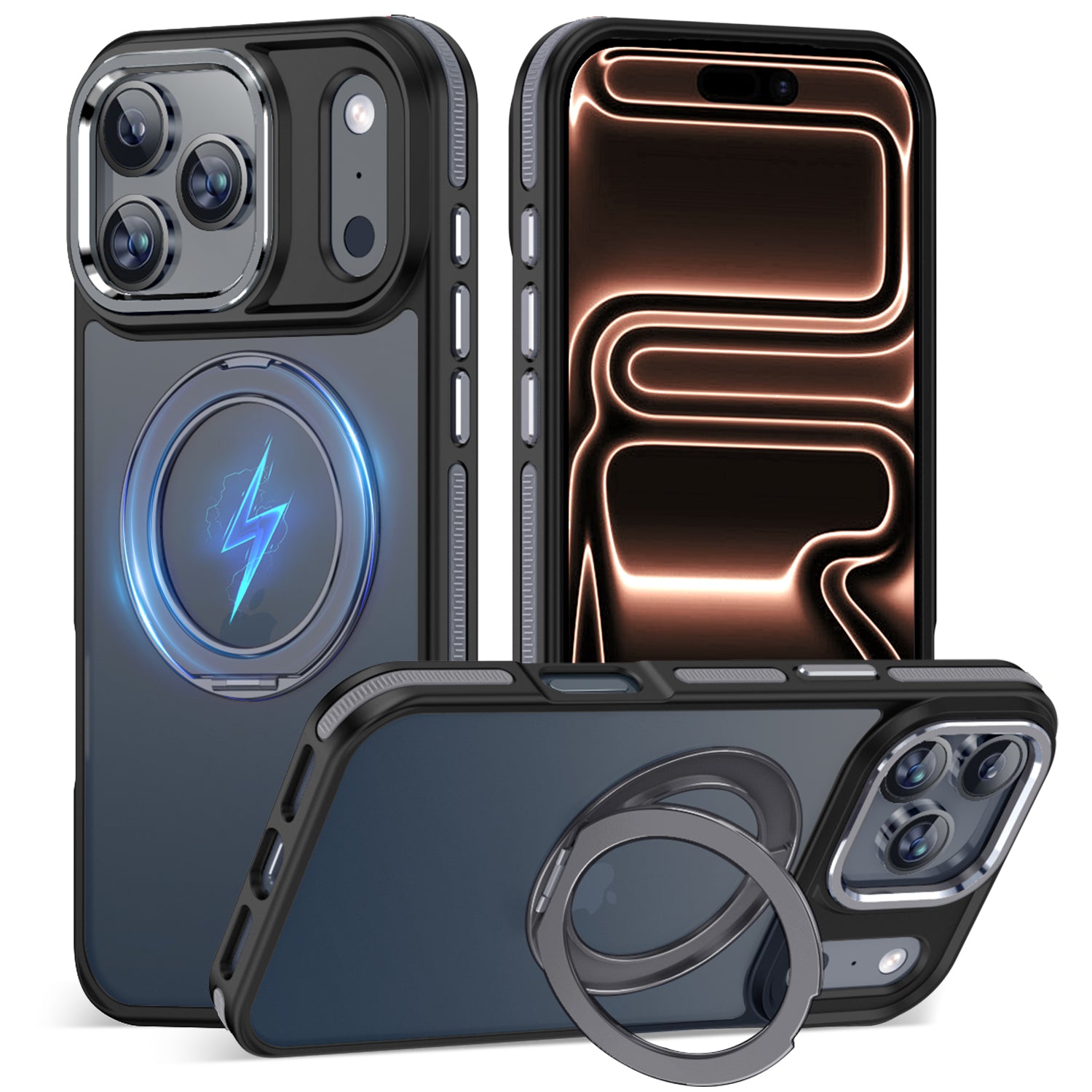 MALEWOLF Magnetic for iPhone 17 Pro Case, [Built-in 360° Stand Ring] [Compatible with MagSafe] Color Hybrid Cover Shockproof Protective Phone Case for iPhone 17 Pro 6.3 Inch