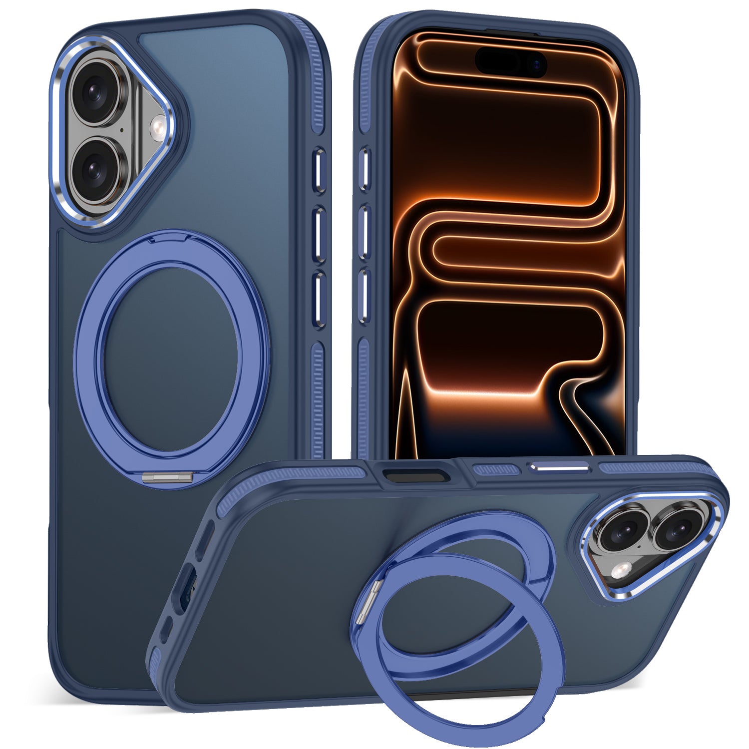 MALEWOLF Magnetic Case for iPhone 17, Compatible with MagSafe & 360° Stand Ring, Slim Translucent Cover with Mil-Grade Shockproof Protective Phone Case for iPhone 17