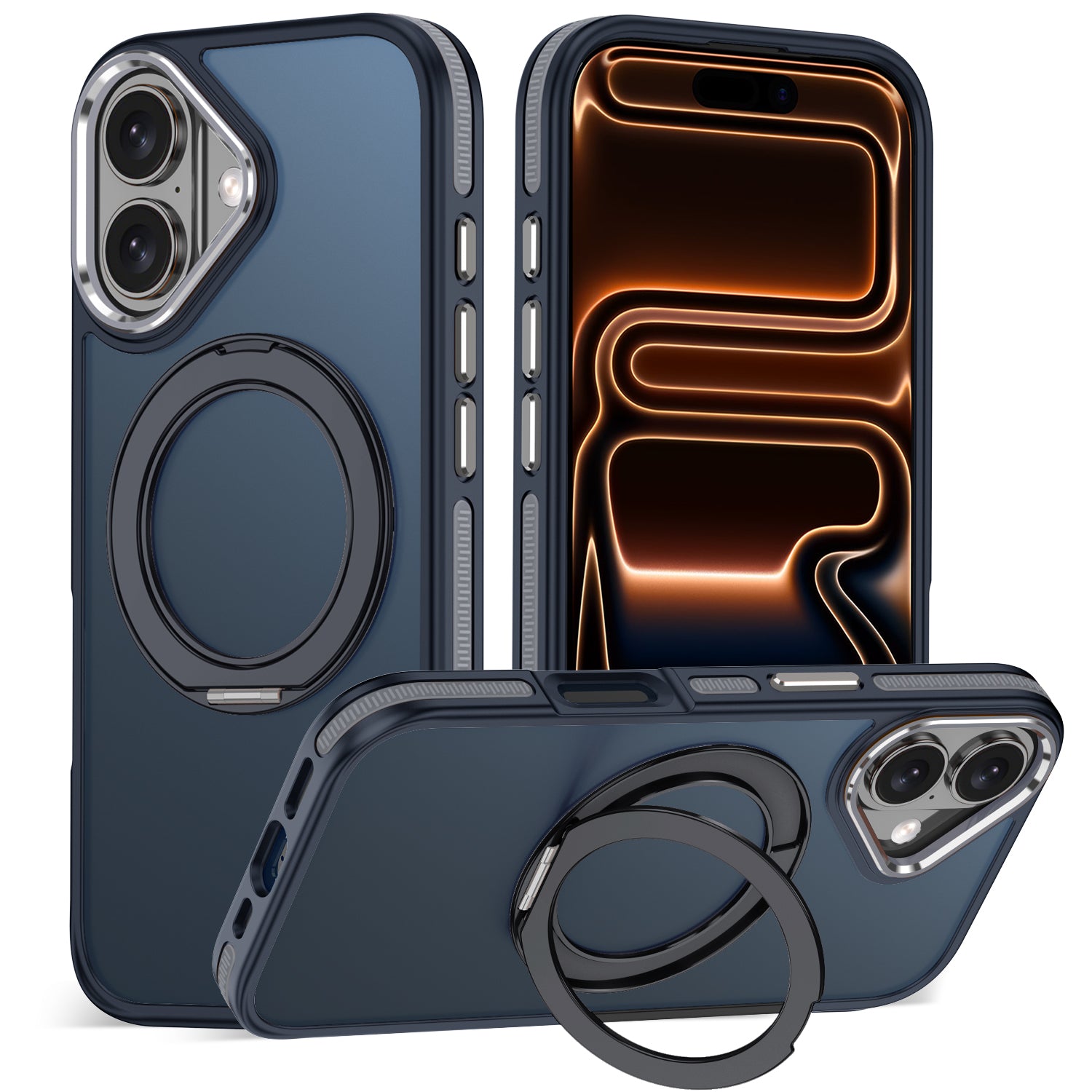 MALEWOLF Magnetic Case for iPhone 17, Compatible with MagSafe & 360° Stand Ring, Slim Translucent Cover with Mil-Grade Shockproof Protective Phone Case for iPhone 17