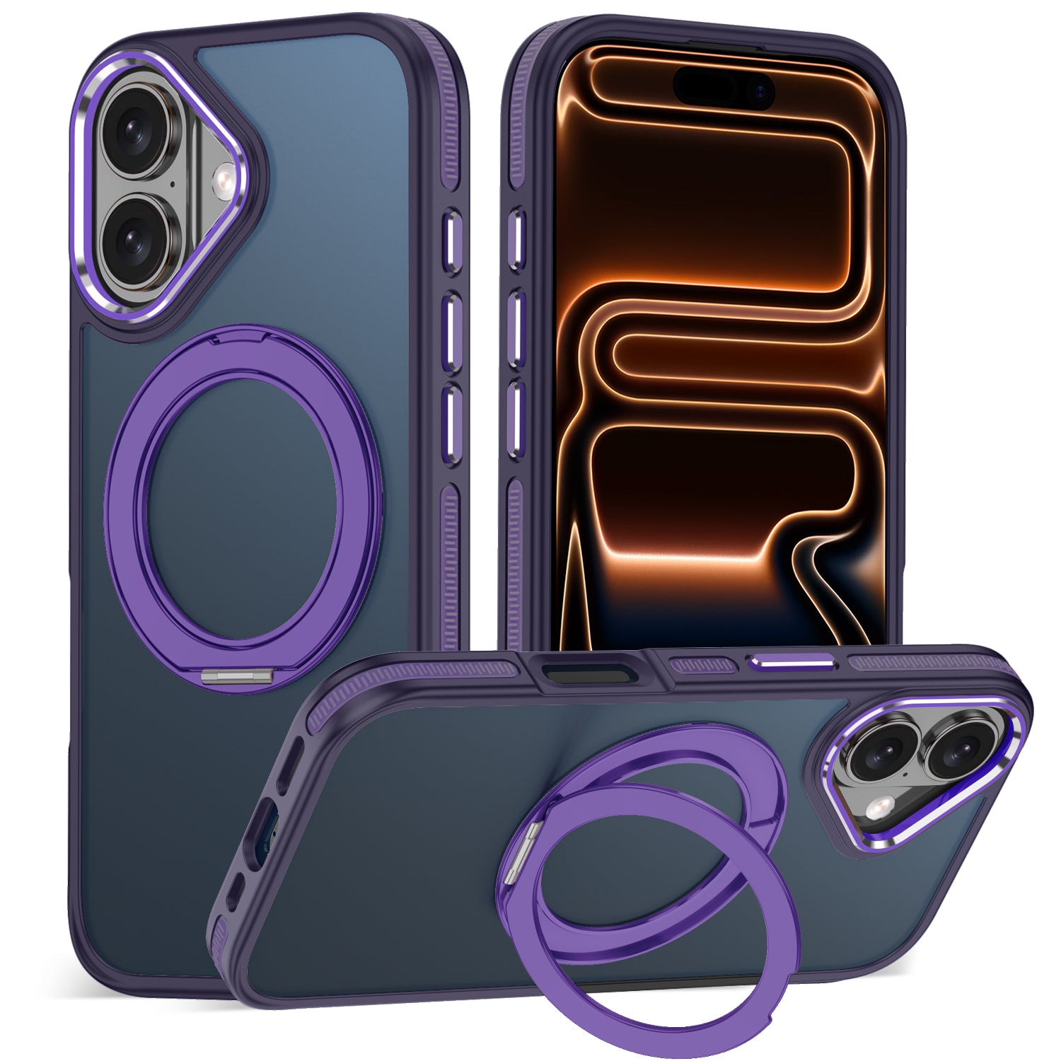MALEWOLF Magnetic Case for iPhone 17, Compatible with MagSafe & 360° Stand Ring, Slim Translucent Cover with Mil-Grade Shockproof Protective Phone Case for iPhone 17