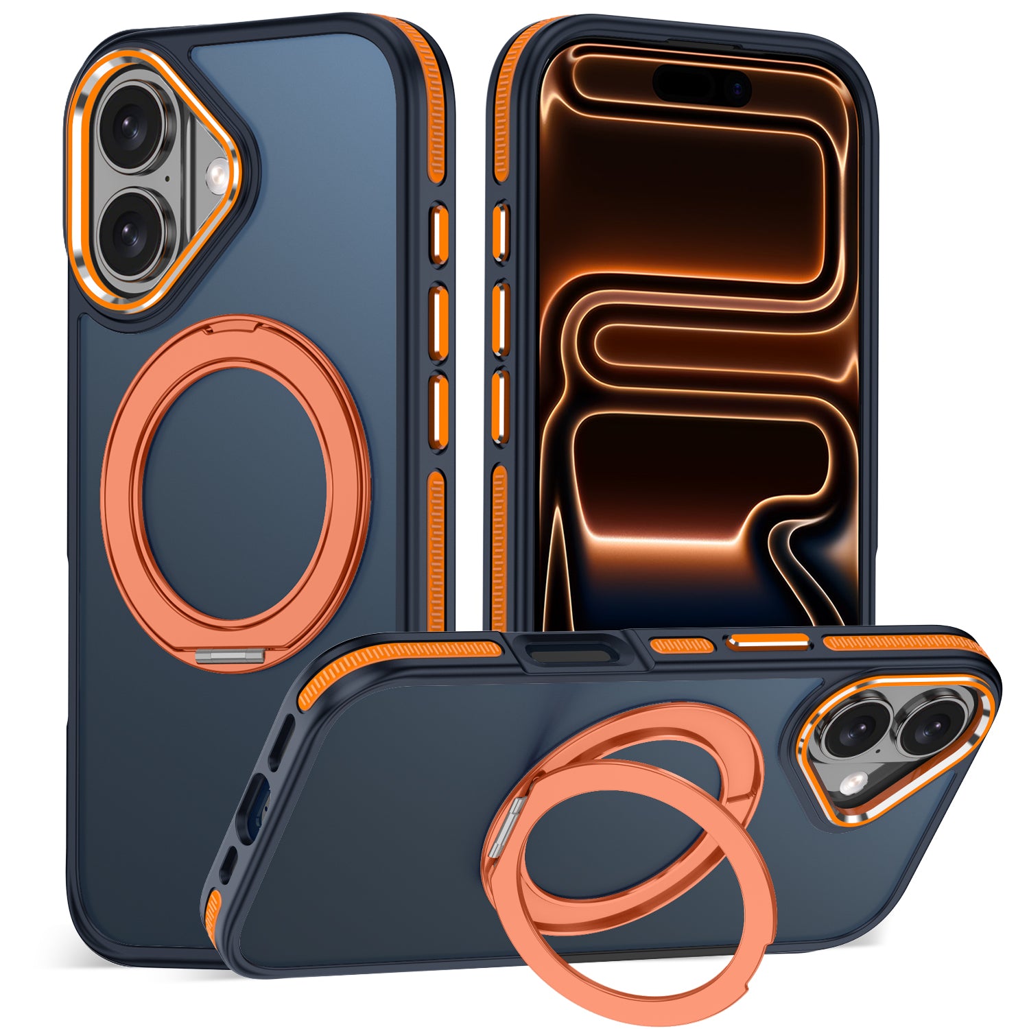 MALEWOLF Magnetic Case for iPhone 17, Compatible with MagSafe & 360° Stand Ring, Slim Translucent Cover with Mil-Grade Shockproof Protective Phone Case for iPhone 17
