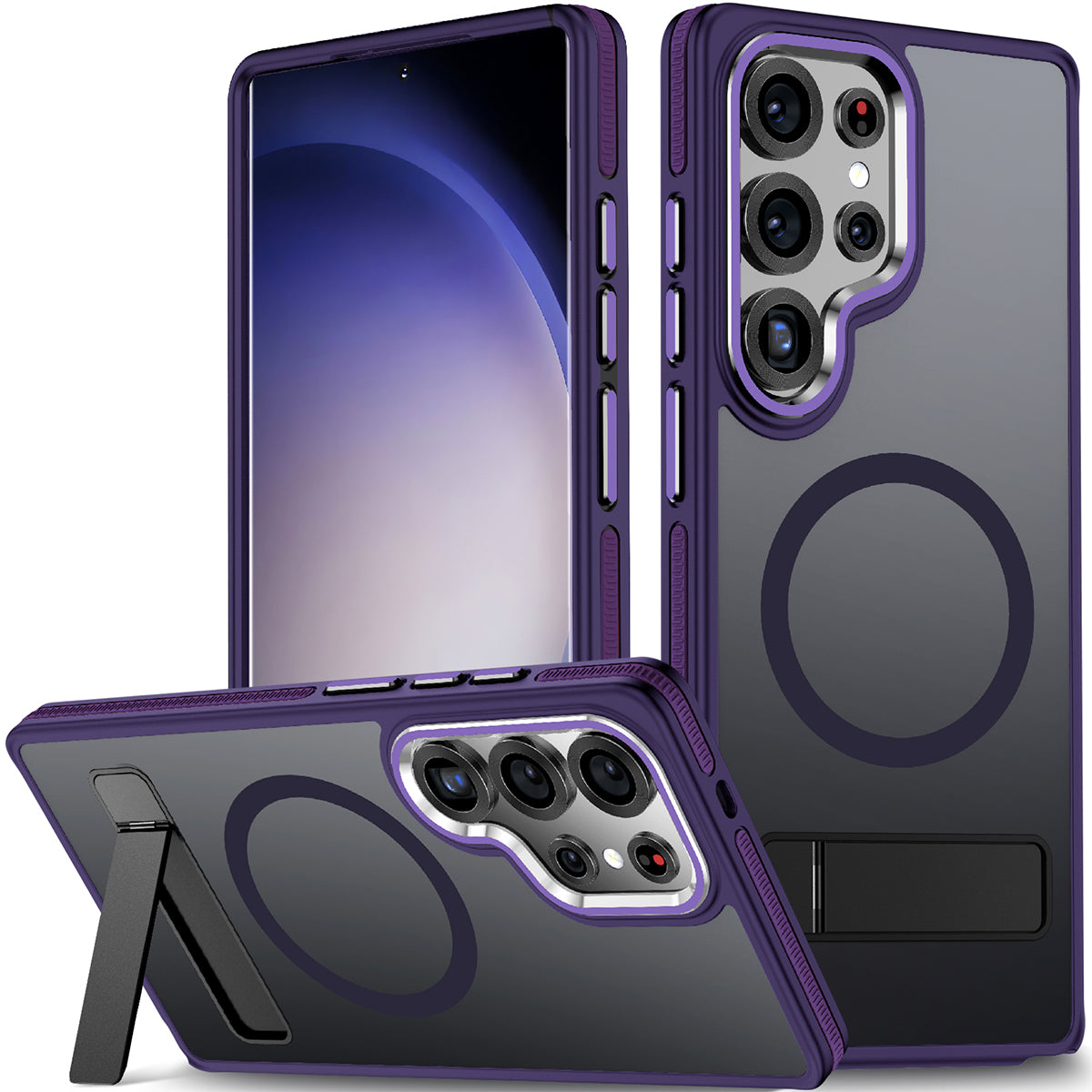 MALEWOLF for Samsung Galaxy S25 Ultra Case, Shockproof S25 Ultra Phone Case with Kickstand, Anti-Skid Case Fits for Magsafe, Camera Frame with Raised Protection for Galaxy S25 Ultra Cover