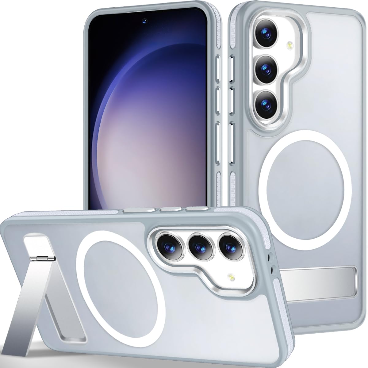 MALEWOLF Magnetic for Samsung Galaxy S24 Fe Case with Stand, Fits for Magsafe, Anti-Slip & Hybrid Color Translucent Cover, Slim Case for Galaxy S24 Fe, Shockproof Drop Protection