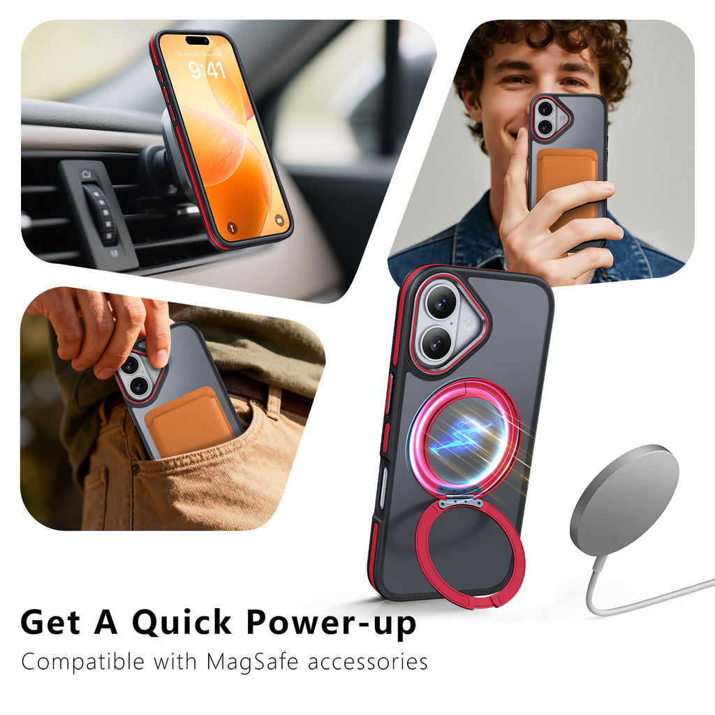 MALEWOLF Magnetic Case for iPhone 17, Compatible with MagSafe & 360° Stand Ring, Slim Translucent Cover with Mil-Grade Shockproof Protective Phone Case for iPhone 17