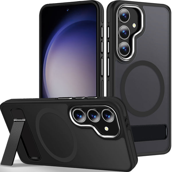 MALEWOLF Stand for Samsung Galaxy S25 FE Case, Compatible with Magsafe, Anti-Slip Hybrid Matte Cover, Shockproof Translucent TPU Phone Case for Galaxy S25 FE