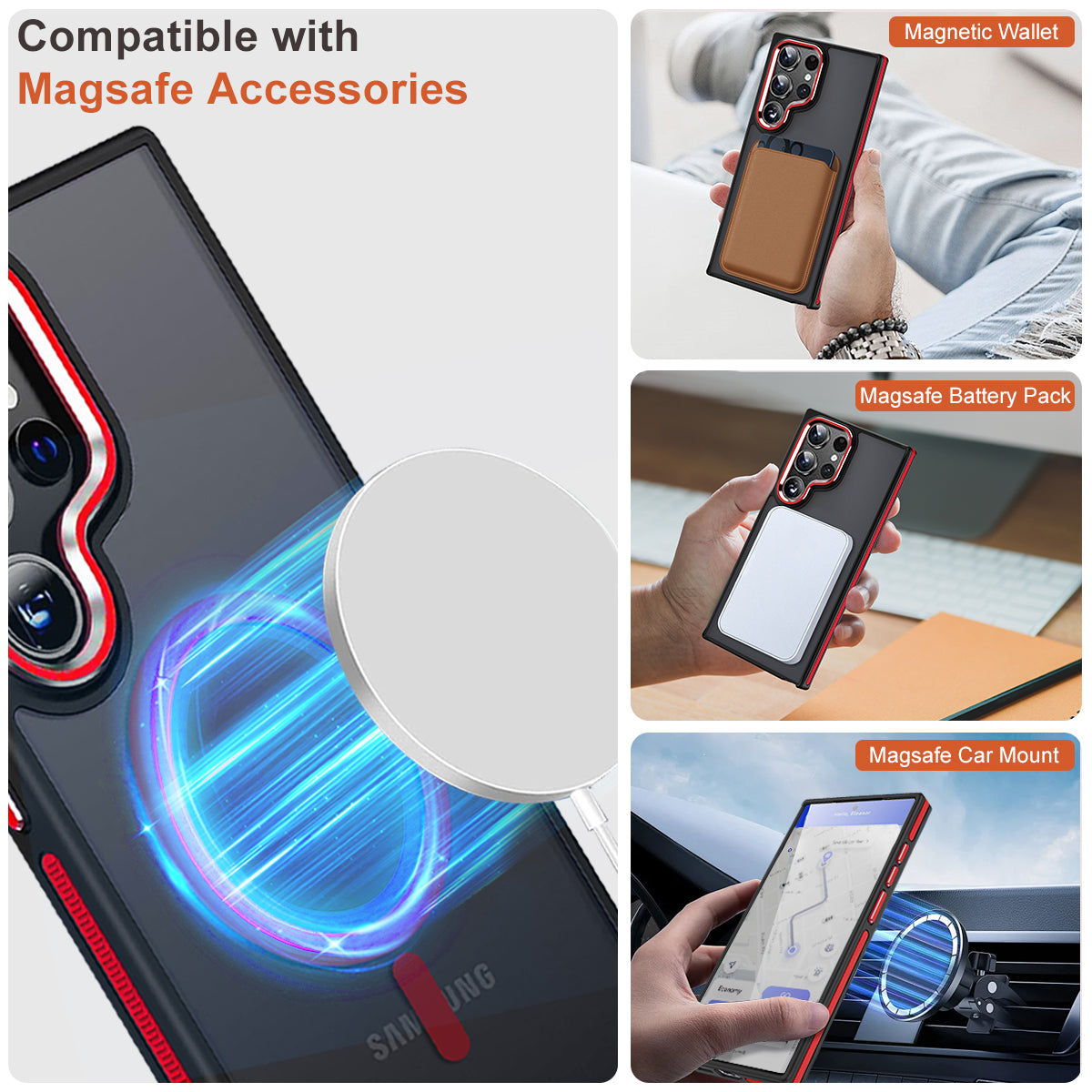 MALEWOLF Case for Samsung Galaxy S22 Ultra Magnetic Compatible with Magsafe, Slim Translucent Cover [Shockproof Tested] Anti-Slip Soft TPU Edge Protective Case for Galaxy S22 Ultra 5G