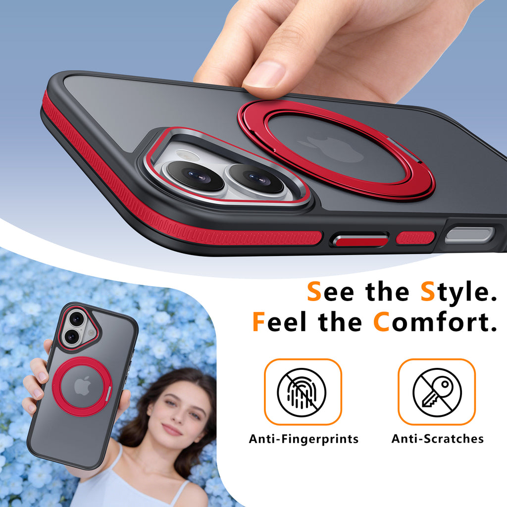 MALEWOLF Magnetic Case for iPhone 17, Compatible with MagSafe & 360° Stand Ring, Slim Translucent Cover with Mil-Grade Shockproof Protective Phone Case for iPhone 17