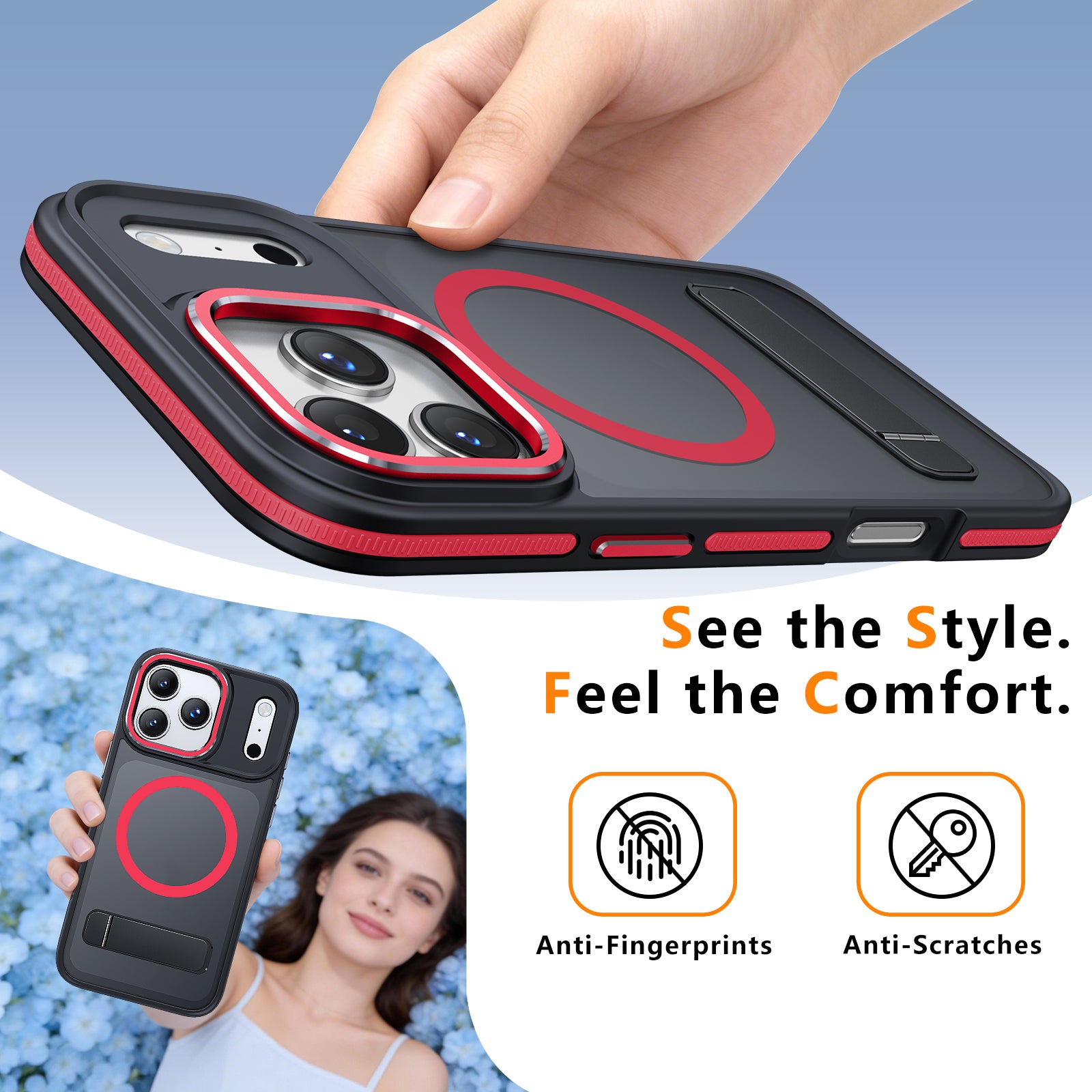 MALEWOLF Magnetic Case for iPhone 17 Pro, [Built-in Invisible Kickstand] [Compatible with MagSafe] Non-Slip Shockproof Cover Slim Phone Case for iPhone 17 Pro 6.3 Inch