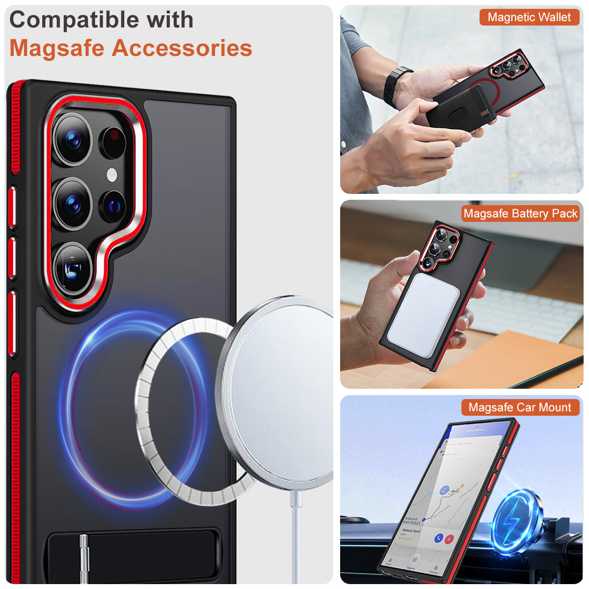 MALEWOLF Magnetic Case for Samsung Galaxy S24 Ultra with Stand, Compatible with MagSafe, Anti-Slip Cover & Shockproof, Slim Translucent Back for Galaxy S24 Ultra Phone Case